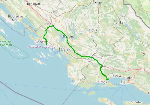 Route map Split Airport - Marina ACI Vodice, 89 km, approx. 77 min