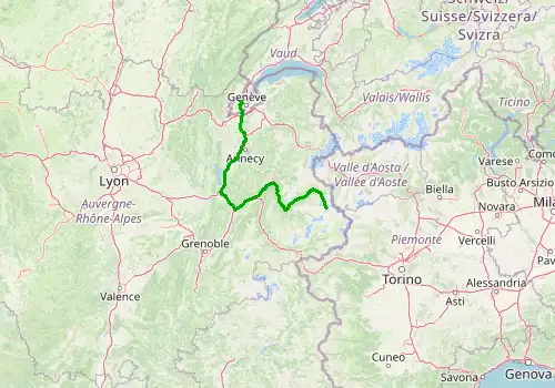 Route map Geneva Airport - Tignes Les Boisses, 219 km, approx. 176 min